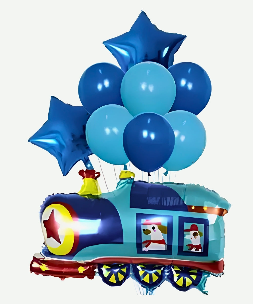 Bouquet de Globos Tren Azul - Set Decorativo de 5 piezas