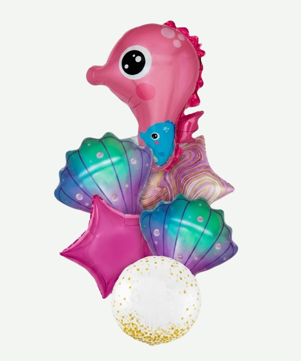 Bouquet de Globos Foil Caballo de mar - Set Decorativo de 6 piezas