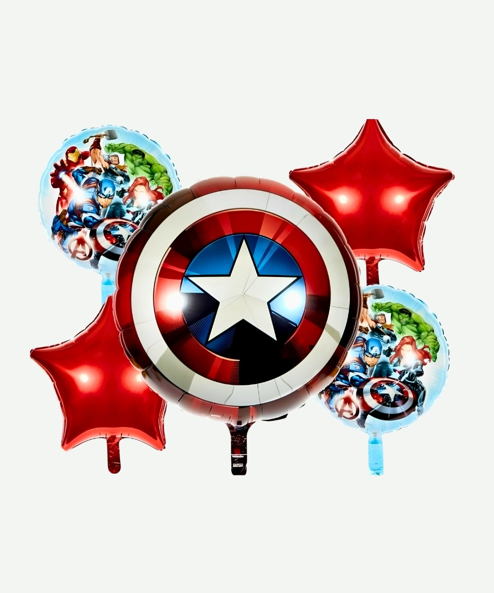 Bouquet de Globos Escudo Capitan America - Set Decorativo de 5 piezas
