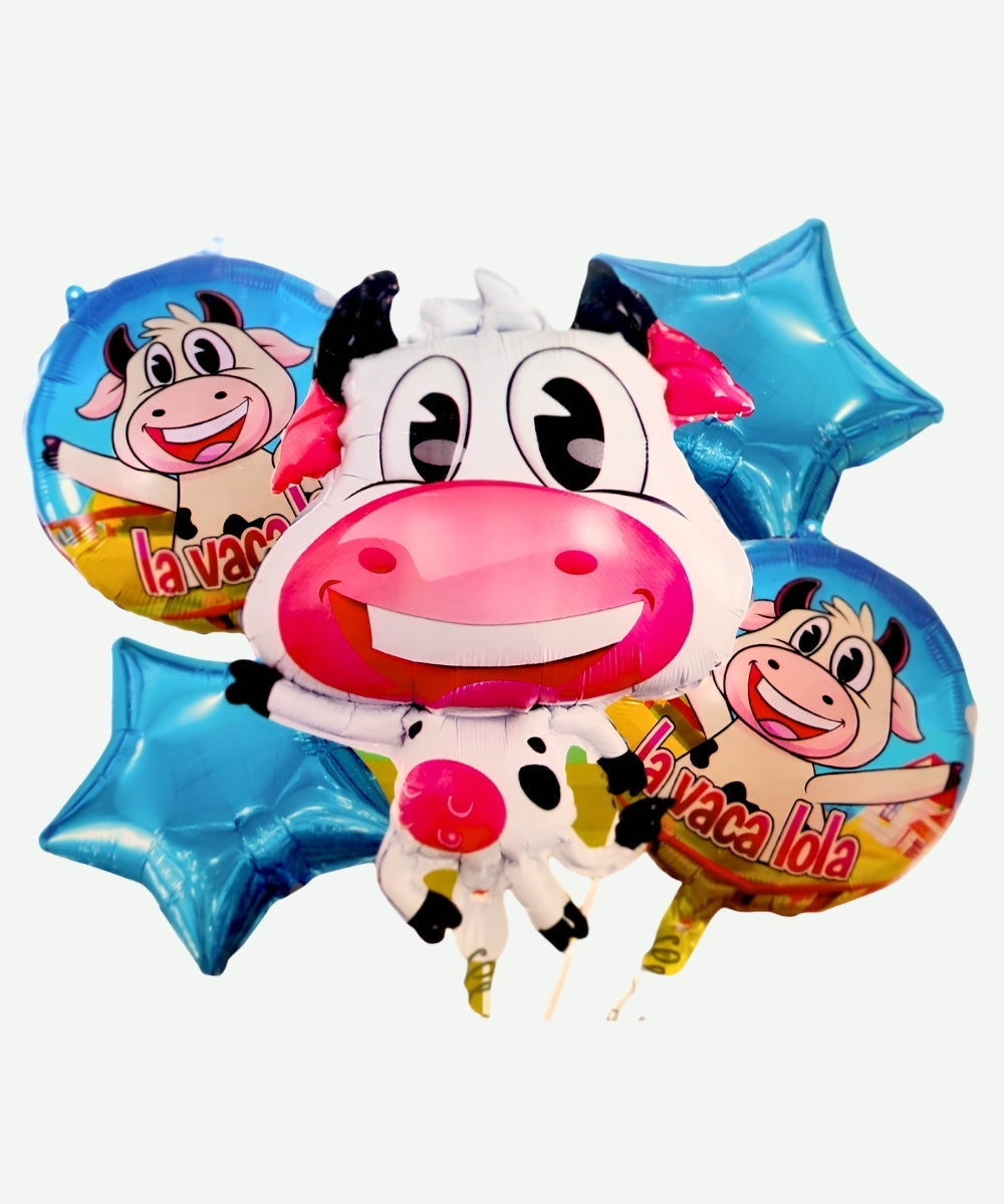 Bouquet de Globos Vaca Lola - Set Decorativo de 5 piezas