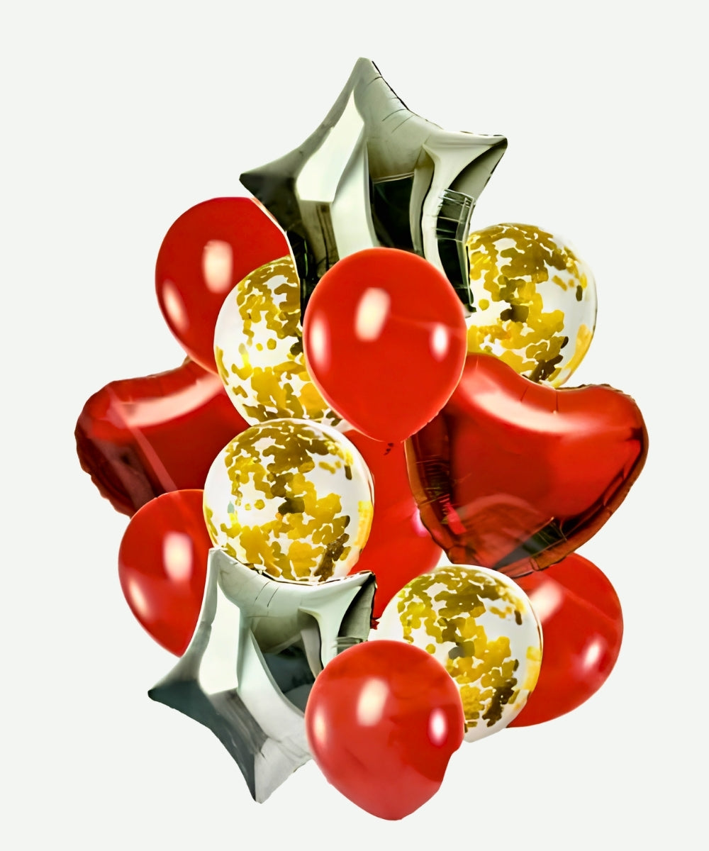 Bouquet de Globos Foil + Latex Rojo - Set Decorativo de 14 piezas