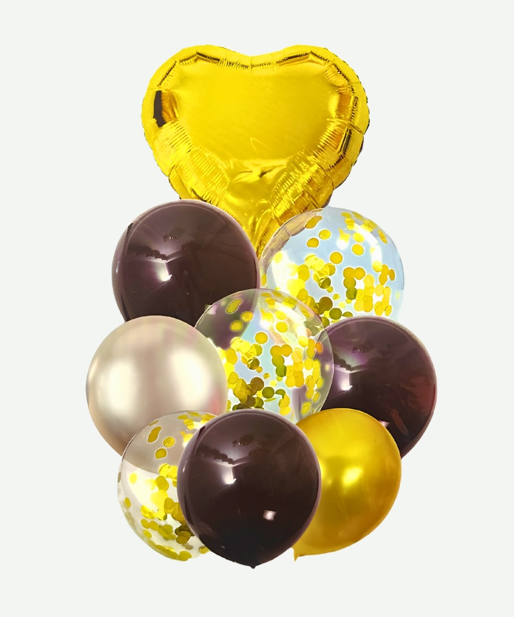 Bouquet de Globos Dorado y Negro - Set Decorativo de 9 piezas