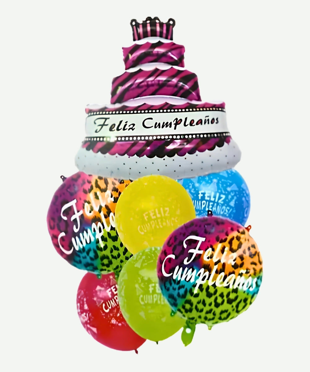 Bouquet de Globos Feliz Cumpleaños Pastel - Set Decorativo de 7 piezas