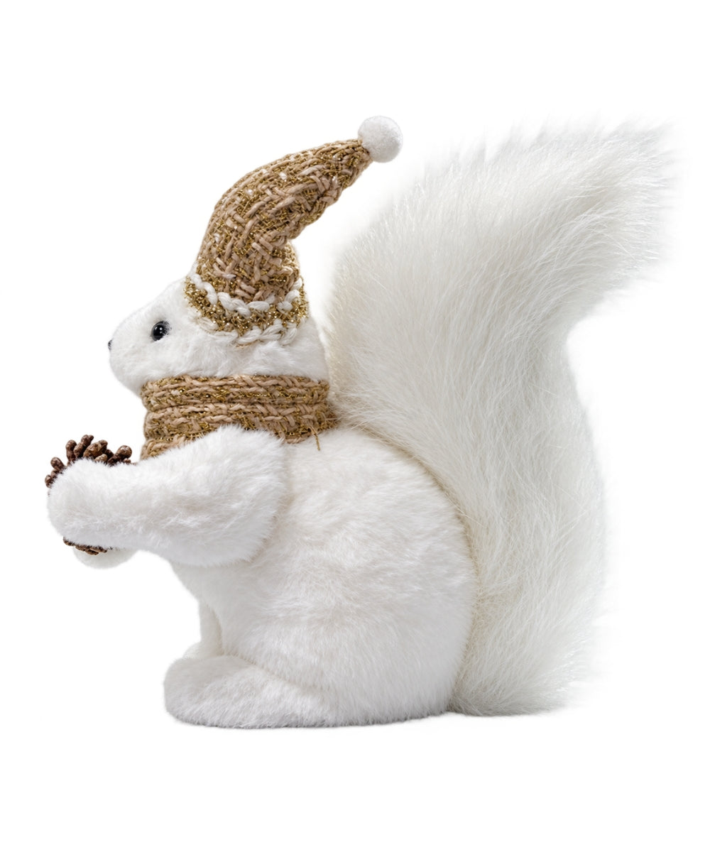 Ardilla Navideña Decorativa Blanca y Dorada 28 x 10 cm
