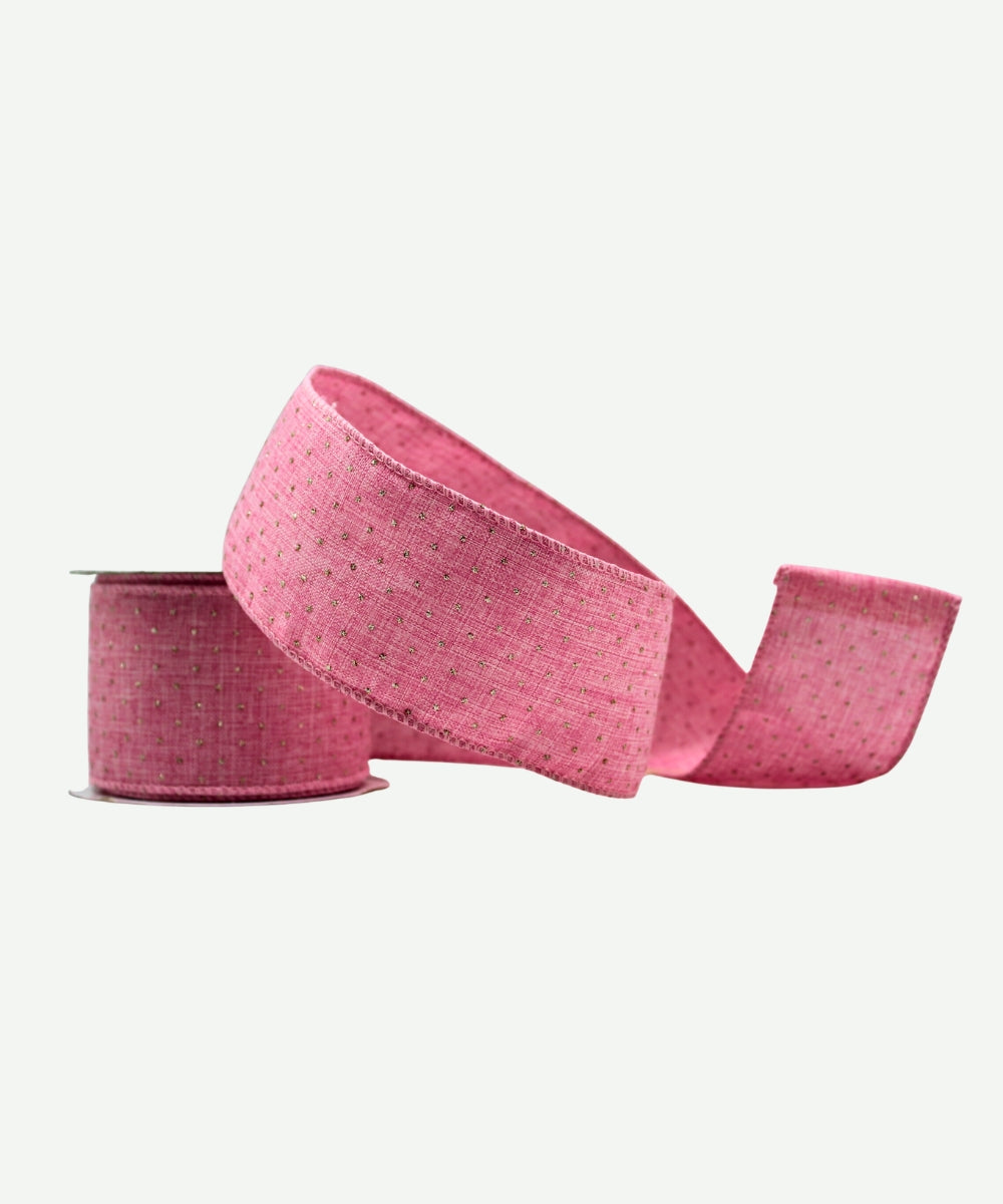 Cinta Puntos Dorados Rosada 6 cm x 9 m Decorativa para Navidad y Regalos
