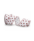 Cinta Blanca con Bolas Rojas Grandes y Escarcha 6.3 cm x 9.1 m Decorativa Navidad