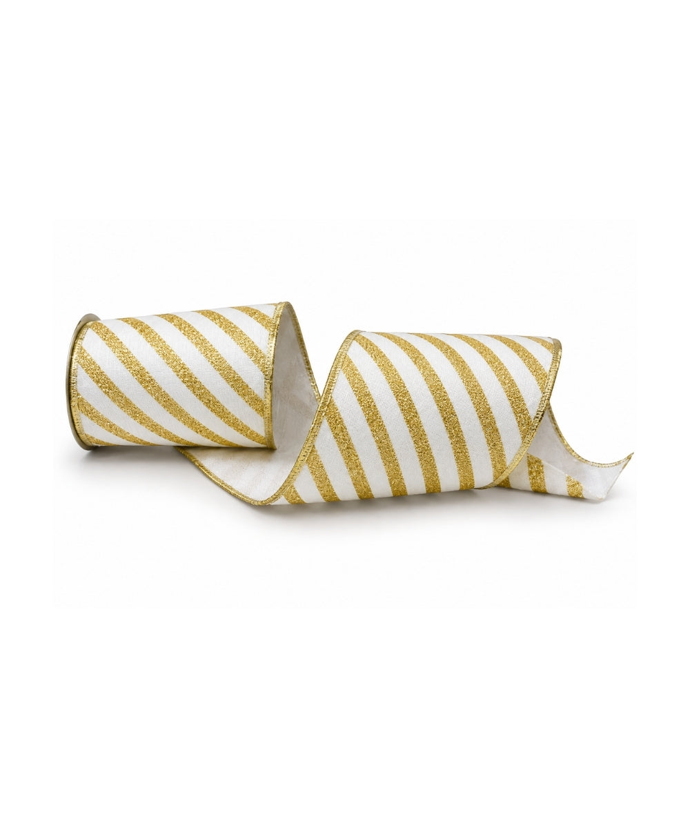 Cinta Franjas Doradas y Blancas 15 cm x 10 yd Decorativa para Navidad y Regalos