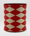 Cinta Decorativa Rombos Rojo y Yute 10 cm x 10 yd para Manualidades y Navidad