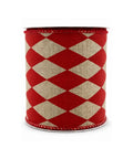 Cinta Decorativa Rombos Rojo y Yute 10 cm x 10 yd para Manualidades y Navidad