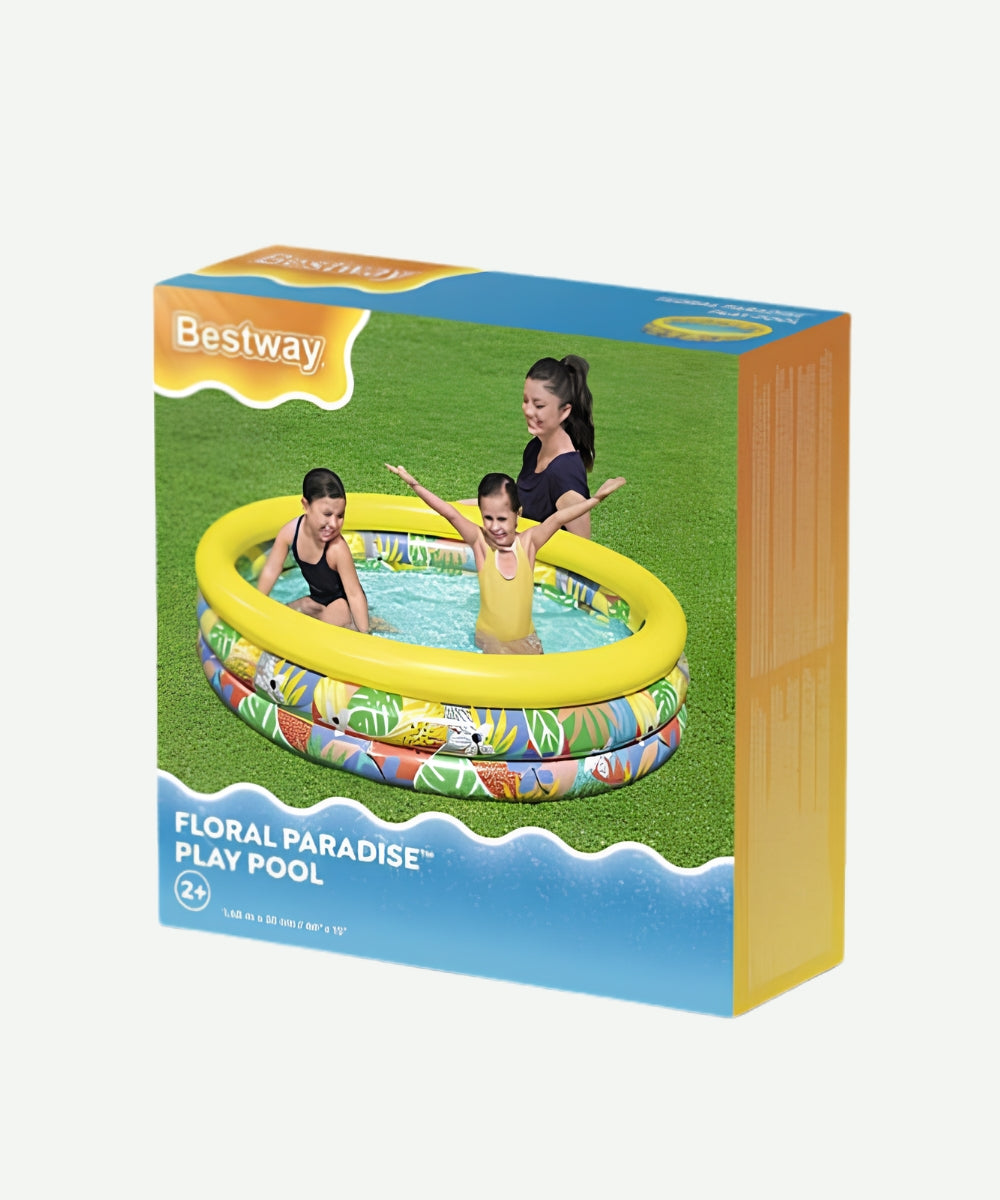 Caja de Piscina Inflable Infantil de 3 Anillos Diseño Floral para Niños