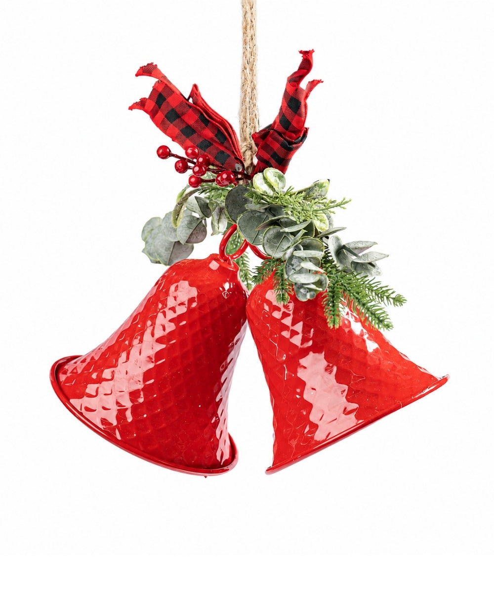 Campana Navideña Doble Roja Colgante 43 cm