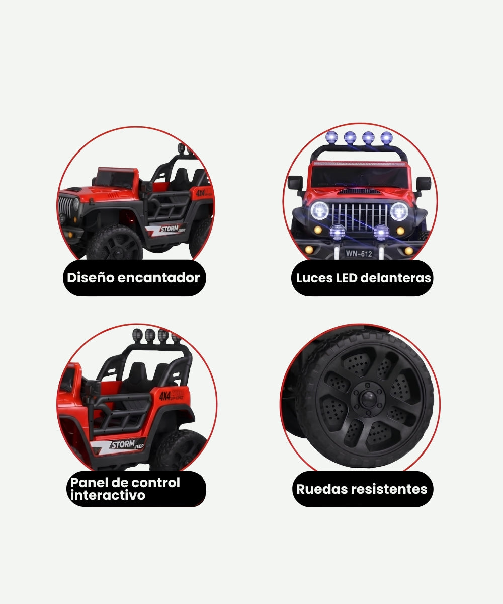 Campero Eléctrico Infantil Rojo Montable para Niños Con Control Remoto