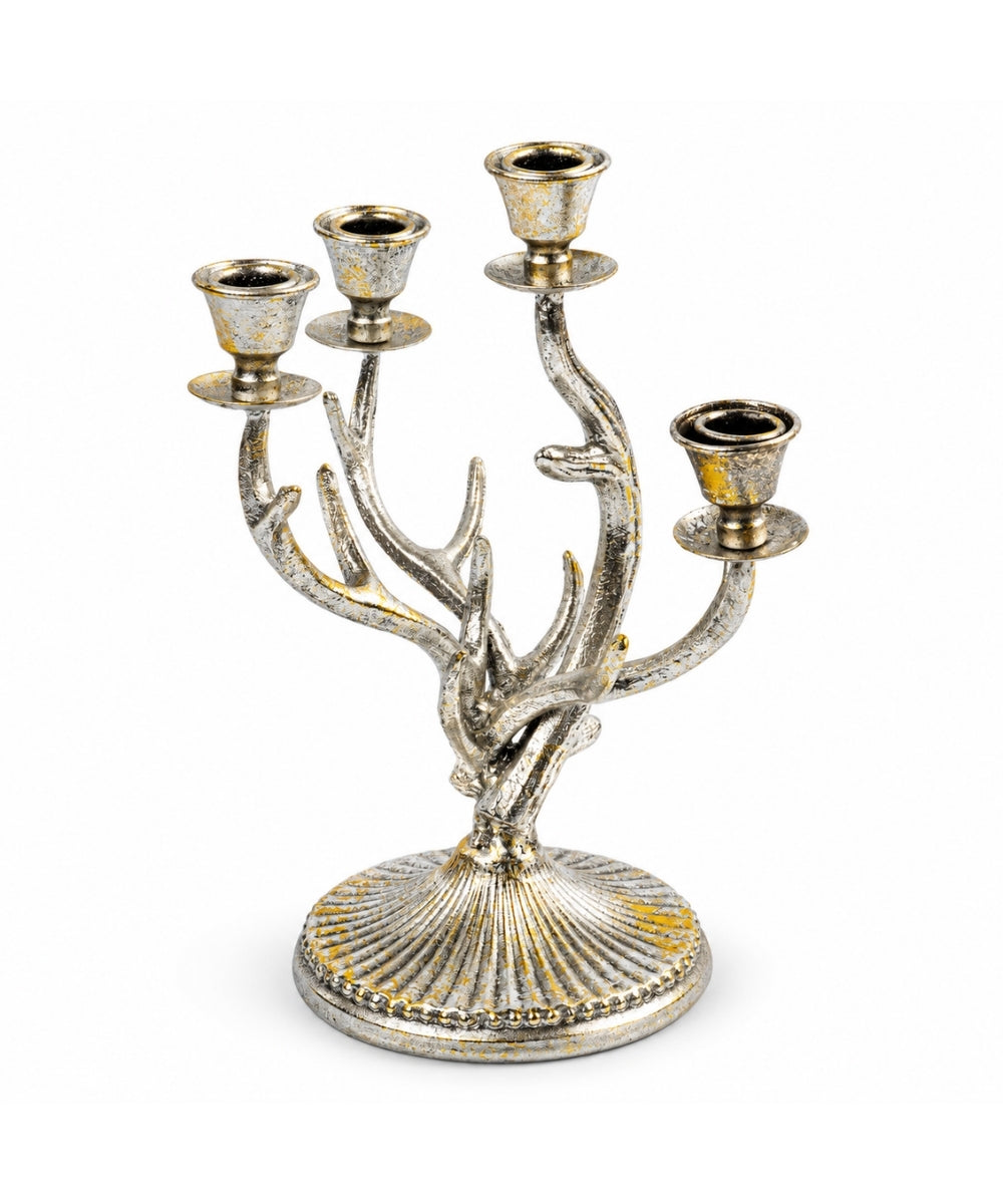 Candelabro Decorativo Plateado 14 x 30 cm de 4 Brazos
