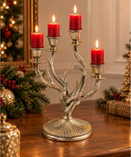 Candelabro Decorativo Plateado 14 x 30 cm de 4 Brazos