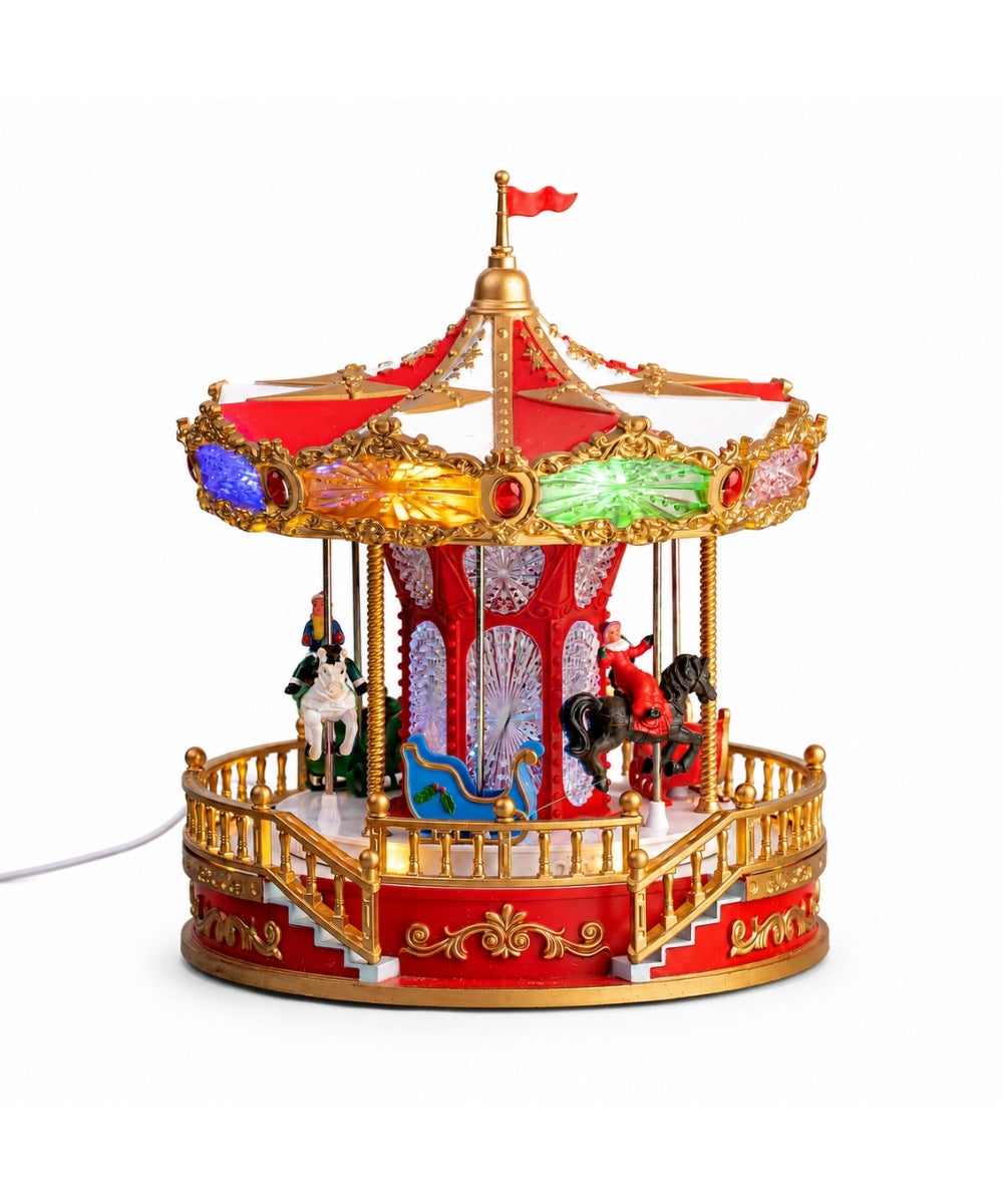 Carrusel Navideño USB Rojo y Dorado con Luz
