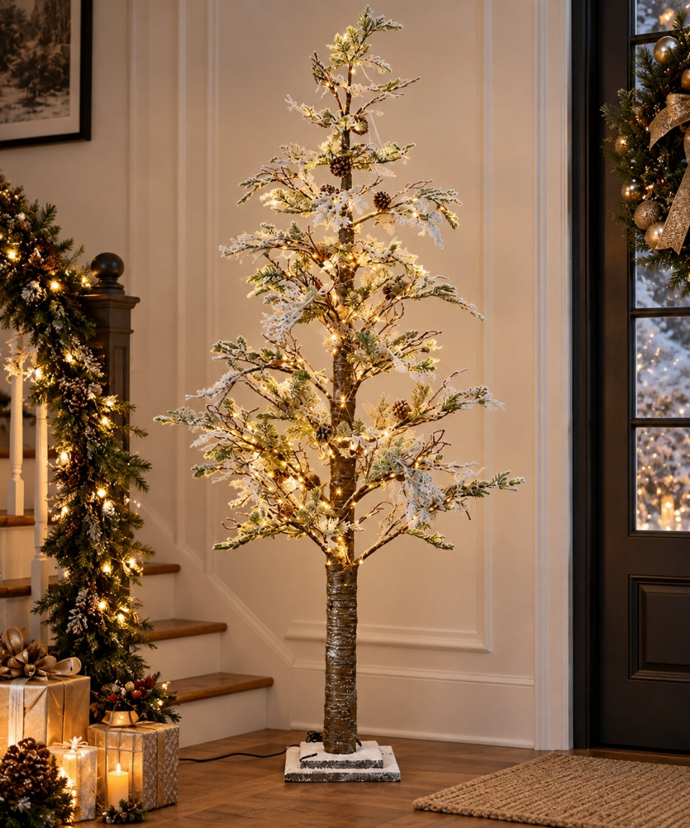 Chamizo Navideño Decorativo 160 cm con Luces Cálidas y Efecto Nevado