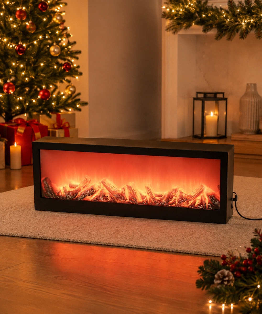 Chimenea Decorativa Negra con Efecto Fuego 60x10x22 cm fondo