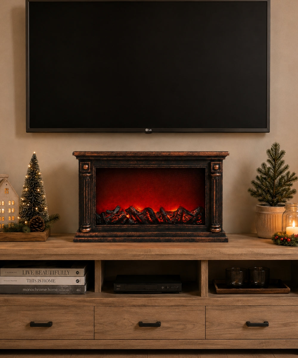 Chimenea Decorativa USB Negro y Cobre con Efecto de Fuego