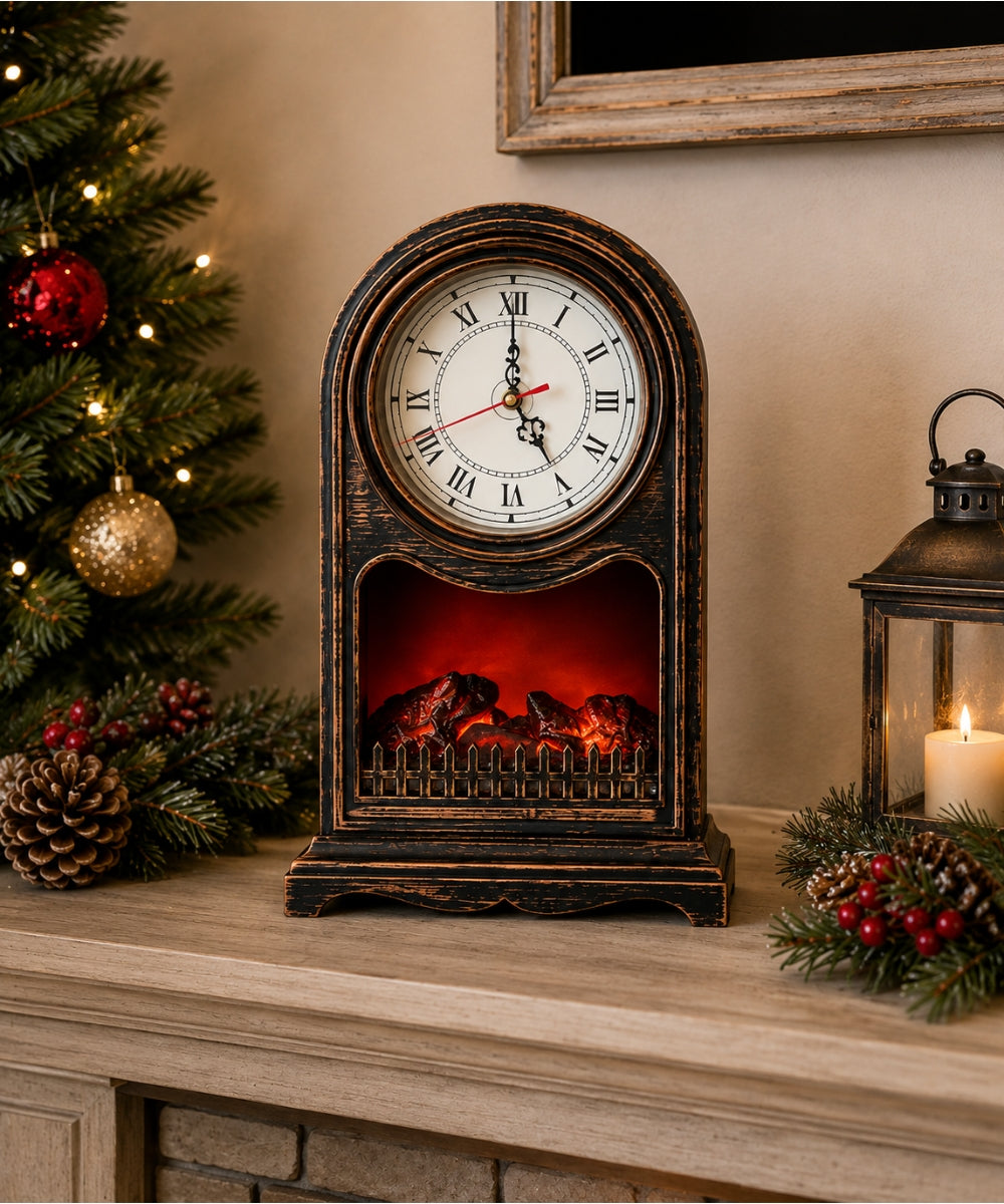 Chimenea Decorativa con Reloj y Efecto de Fuego