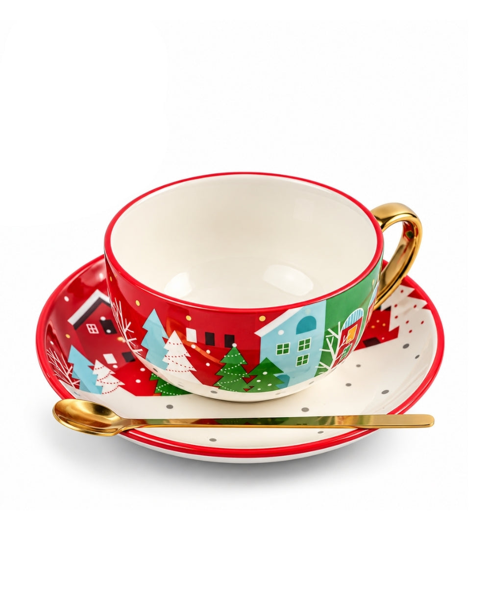 Set Pocillo Navideño con Plato y Cuchara 10 x 6 cm