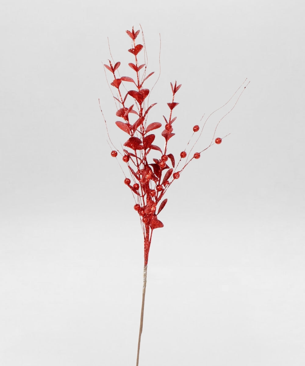 Espiga con Bolas y Hojas Rojas 76 cm Ramas Decorativas para Navidad