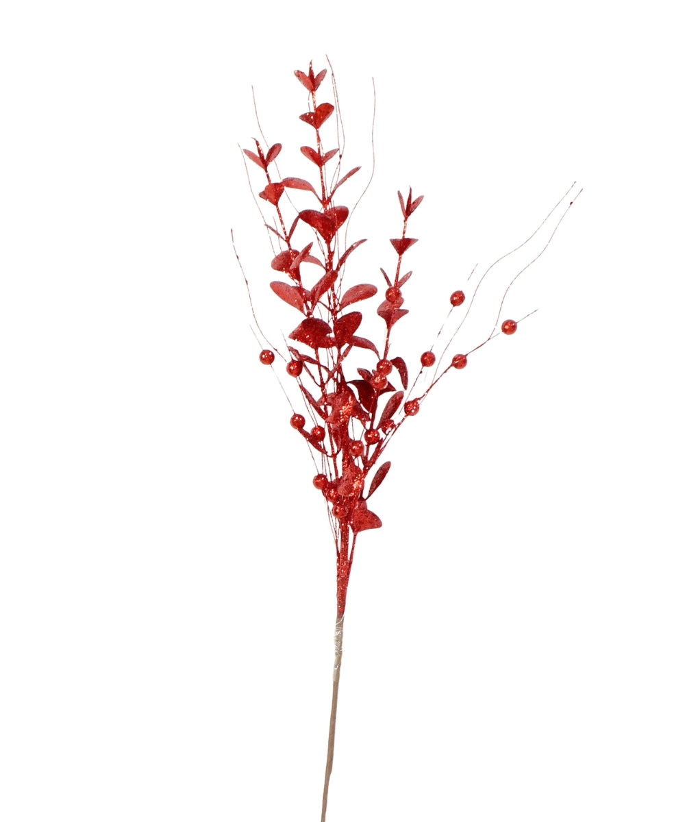 Espiga con Bolas y Hojas Rojas 76 cm Ramas Decorativas para Navidad