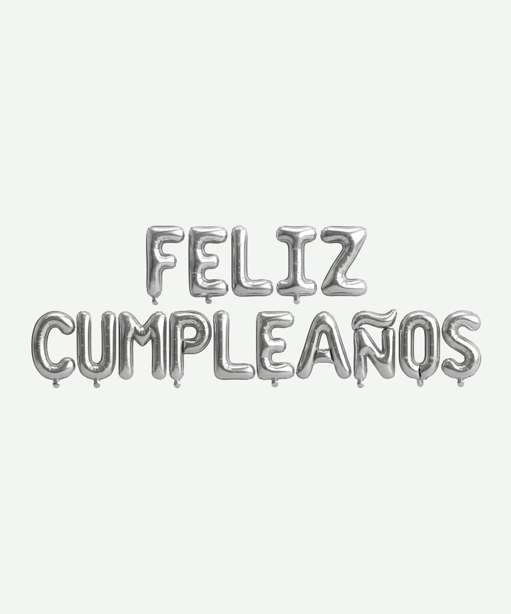 Letrero de Globos Feliz Cumpleaños Plateado
