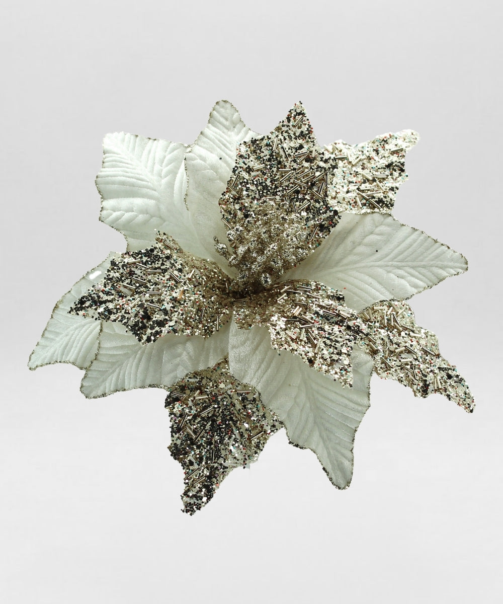 Flor Navideña Combinada Crema/Champaña 30 cm