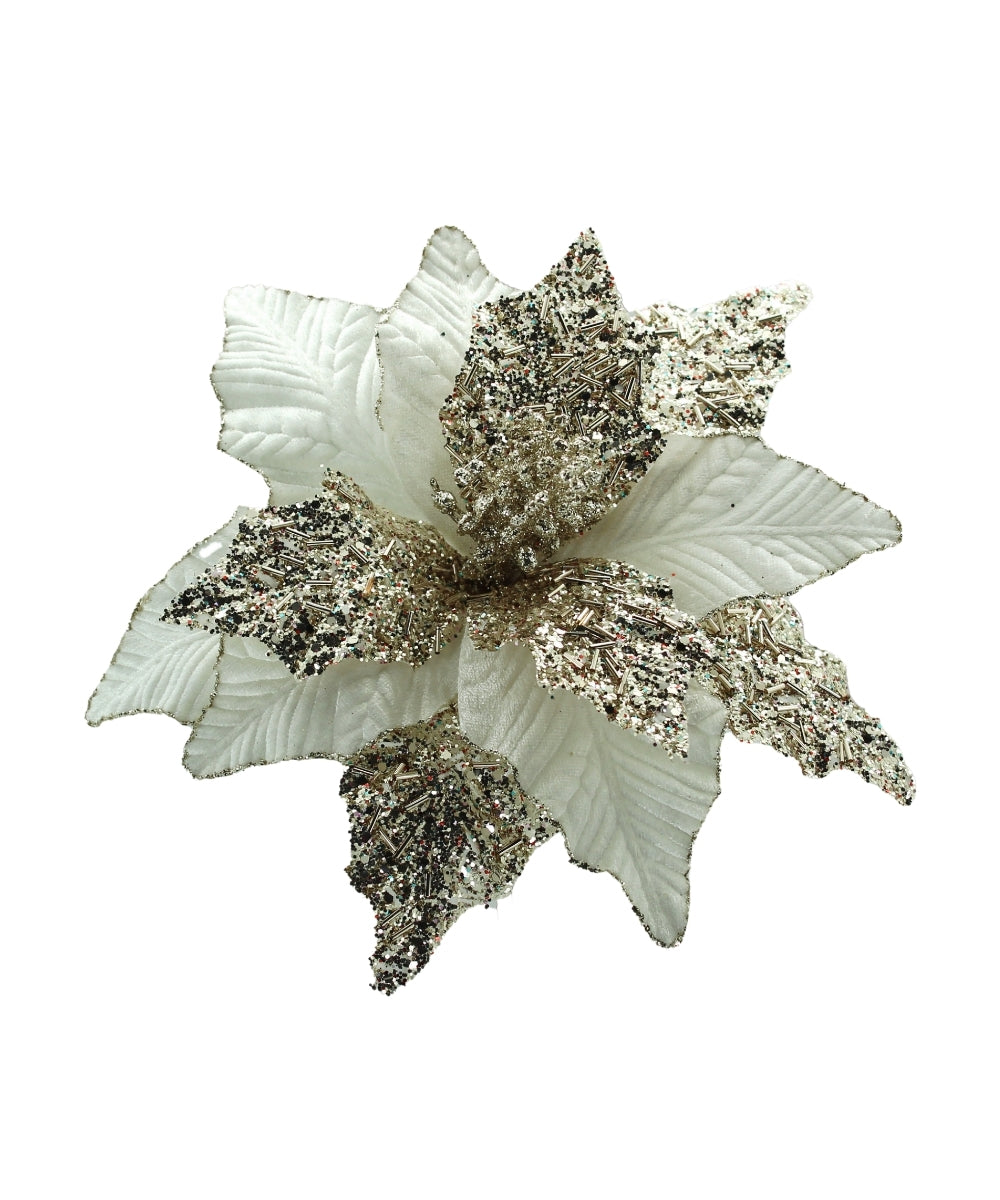 Flor Navideña Combinada Crema/Champaña 30 cm