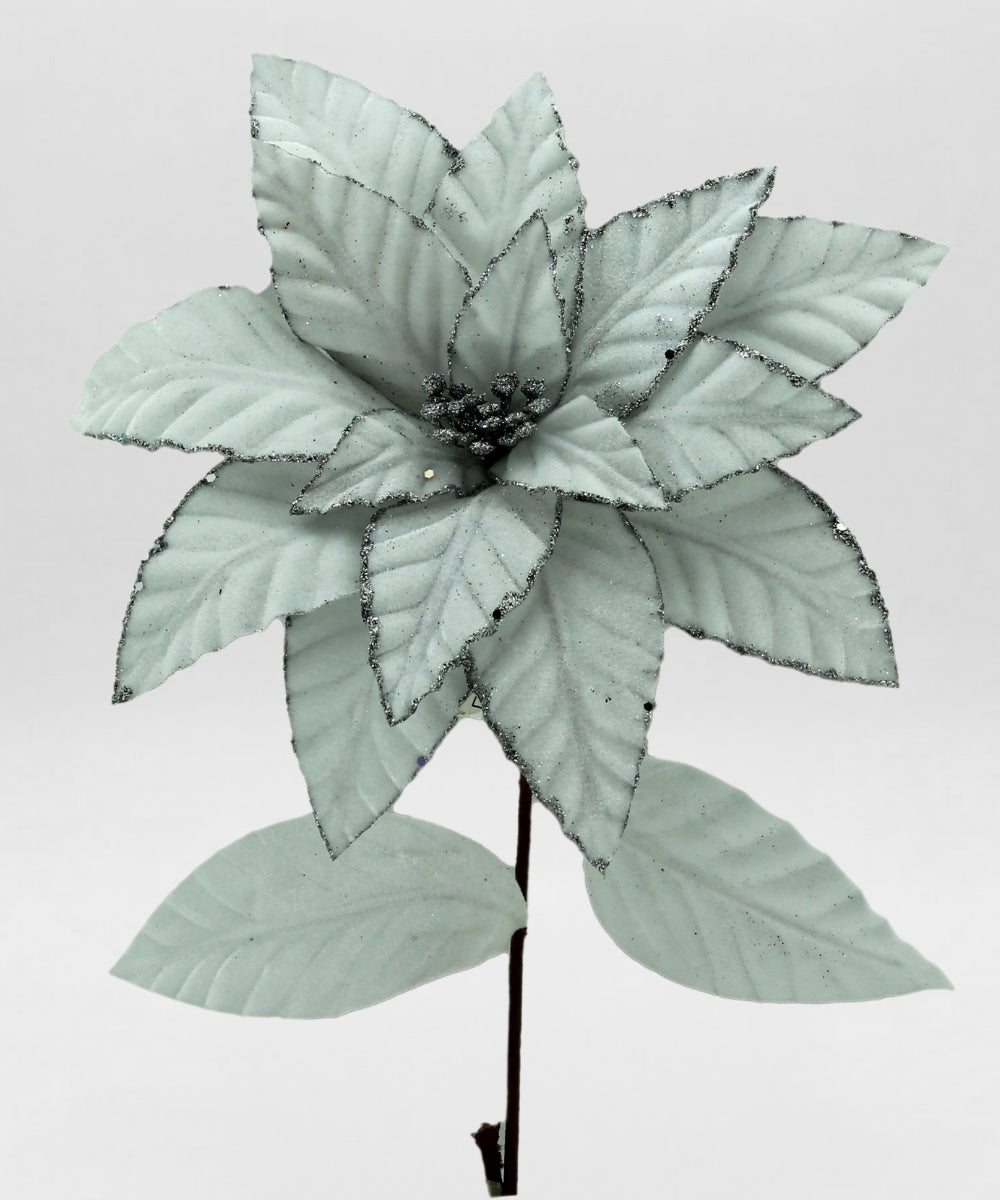 Flor Navideña Hoja con Líneas Blanca 55x29 cm Decoración para Árbol y Arreglos