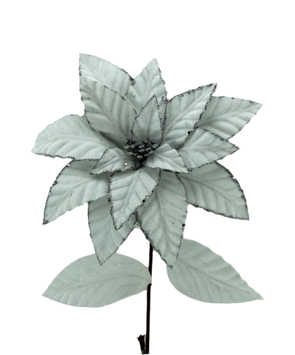 Flor Navideña Hoja con Líneas Blanca 55x29 cm Decoración para Árbol y Arreglos