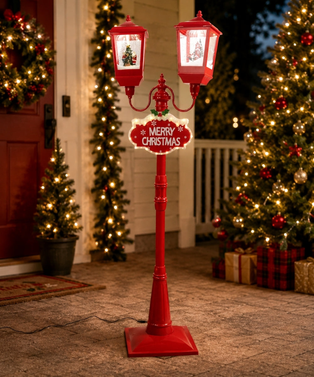 Farol Navideño Doble Rojo 190 cm con Luz fondo