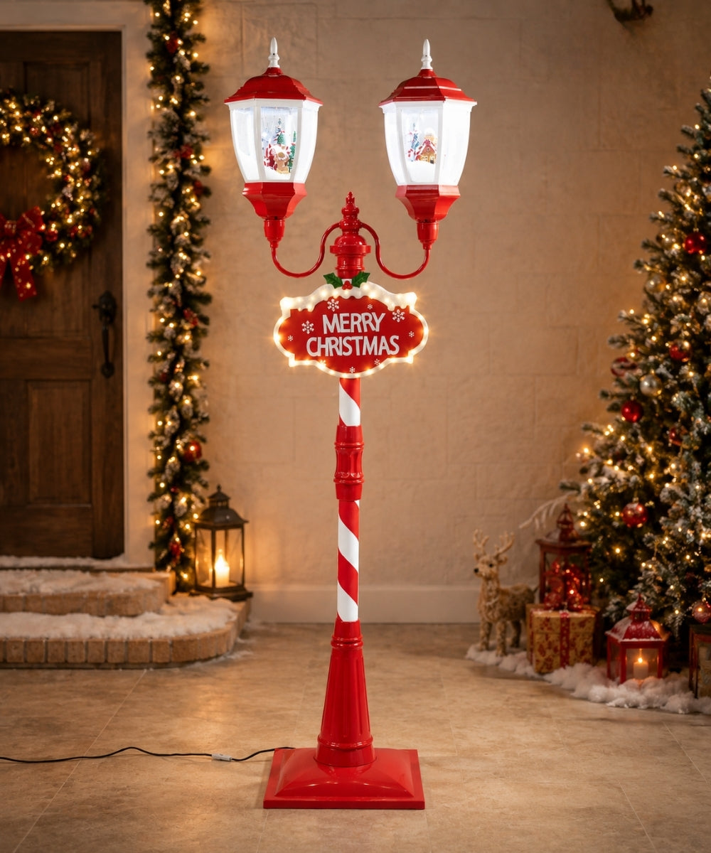 Farol Navideño Doble Rojo y Blanco 190 cm con Luz fondo