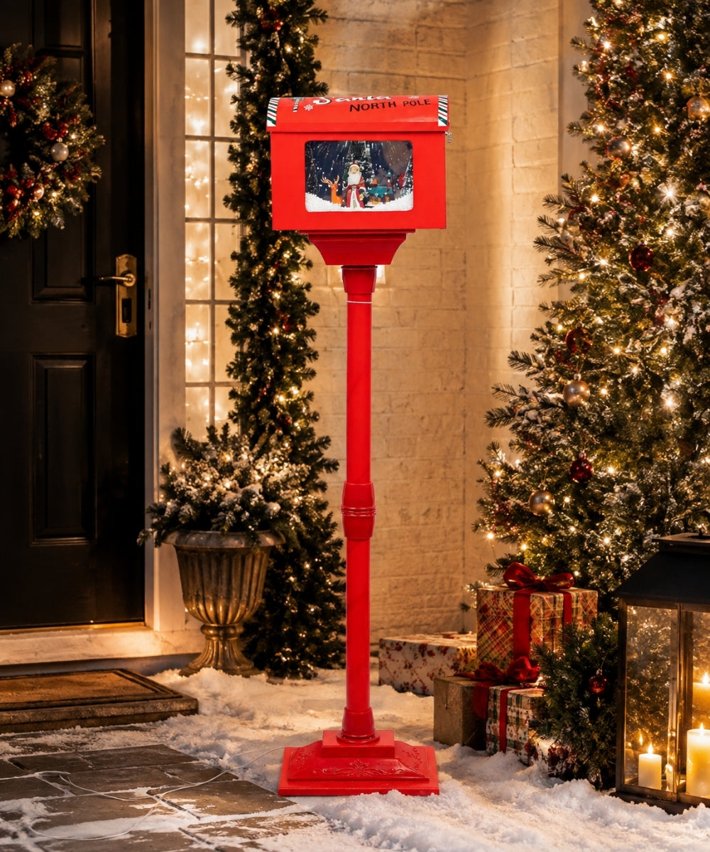 Farol de Nieve Navideño USB Rojo con Santa fondo