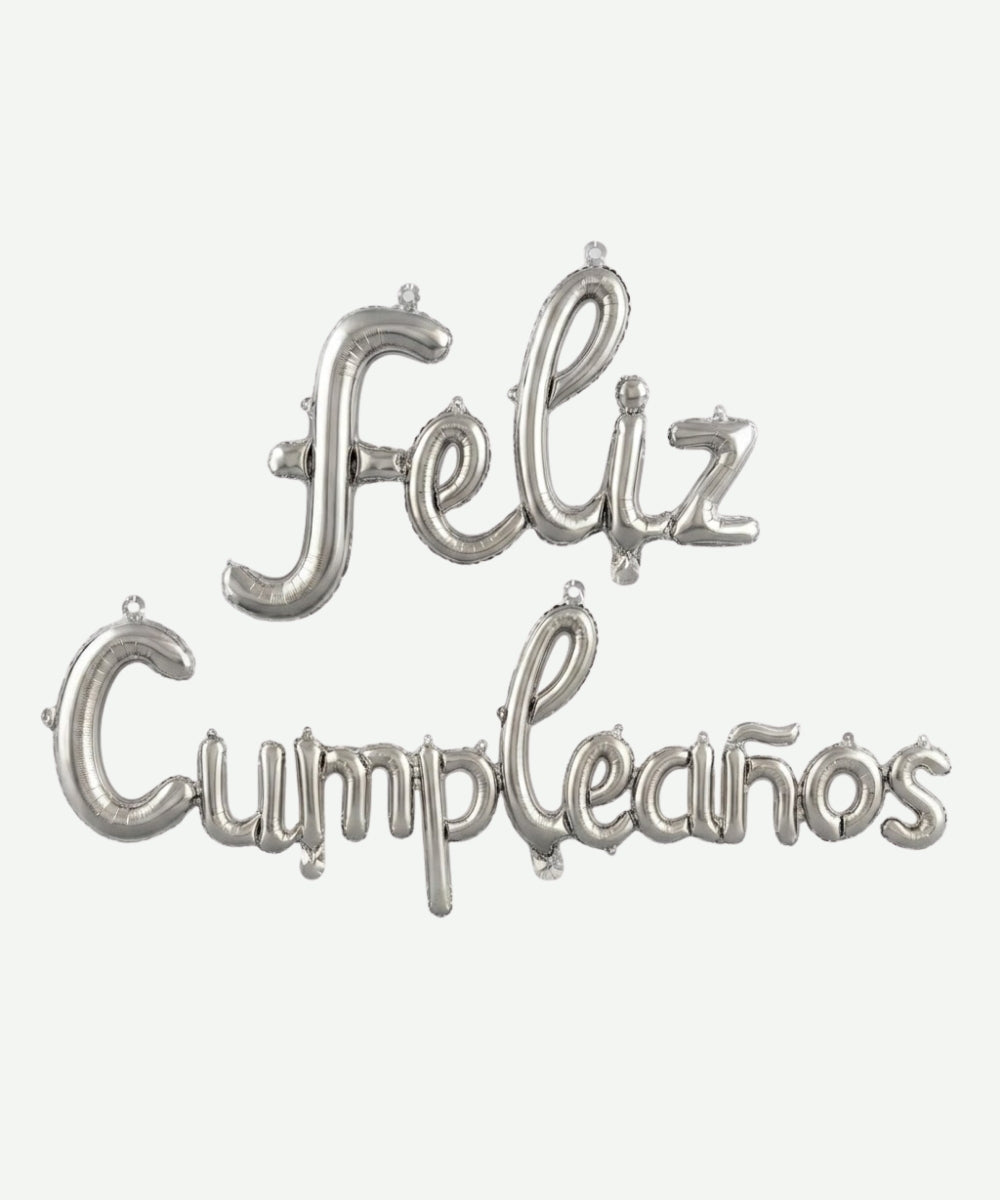 Globo Metalizado Feliz Cumpleaños Cursivo Plateado