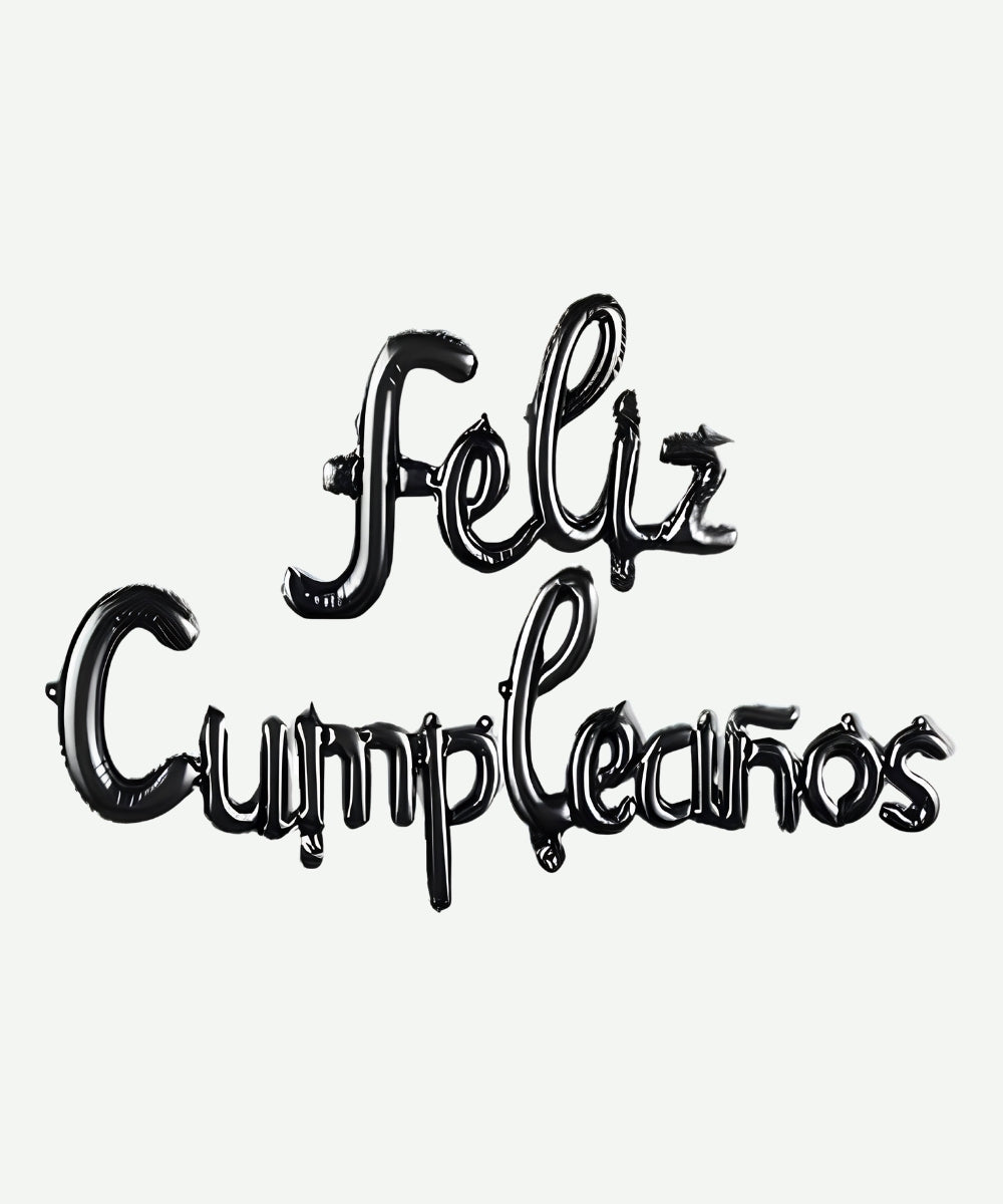Letrero de Globos Feliz Cumpleaños Cursivo Negro