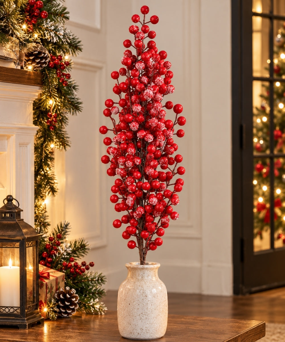 Follaje Navideño Rojo 85 cm con Berries Decorativas