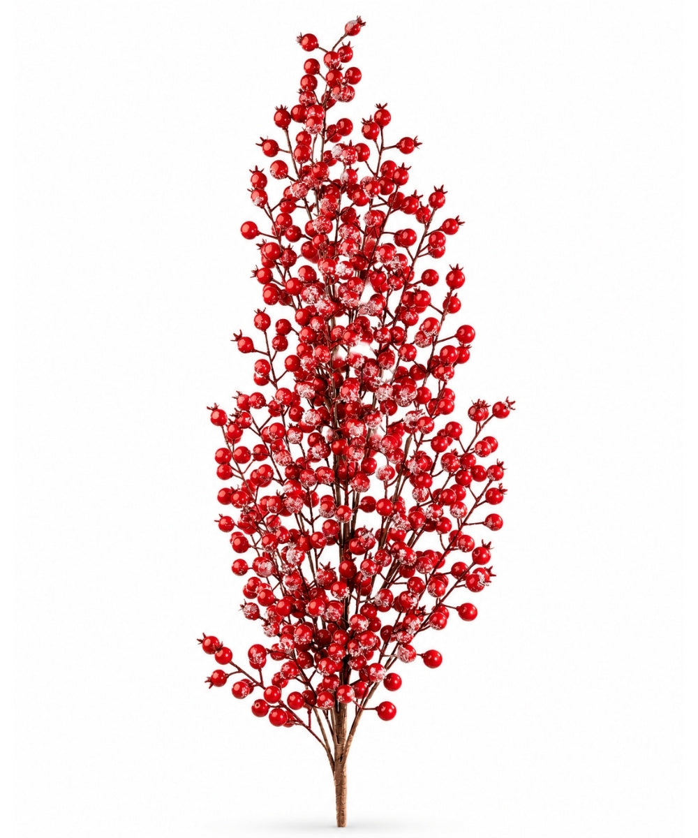 Follaje Navideño Rojo con Bayas y Efecto Nevado 105 cm