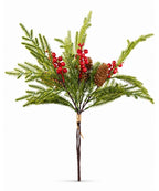 Follaje Navideño Verde con Bayas Rojas y Piñas 52 cm