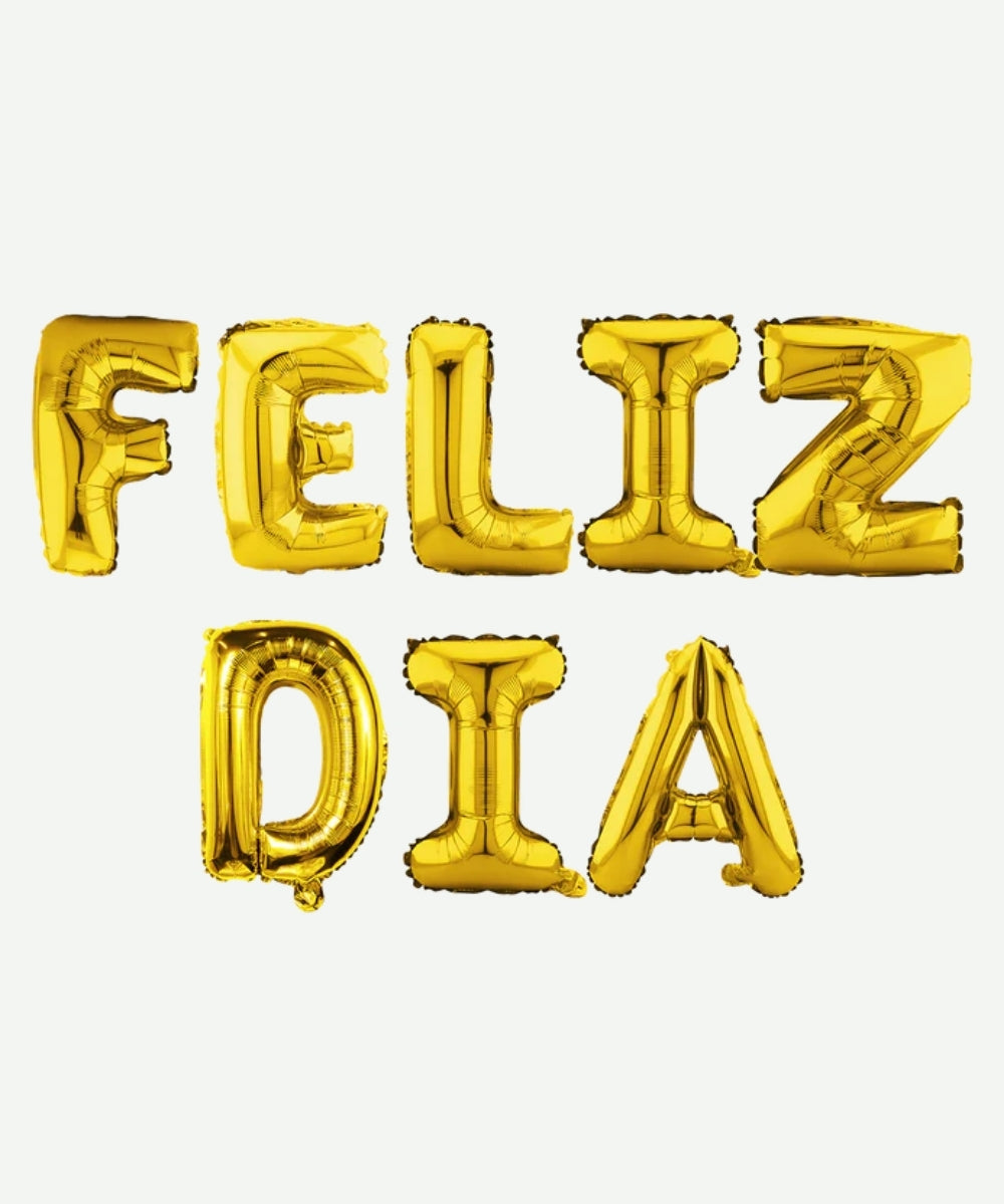 Letrero de Globos Feliz Dia Dorado