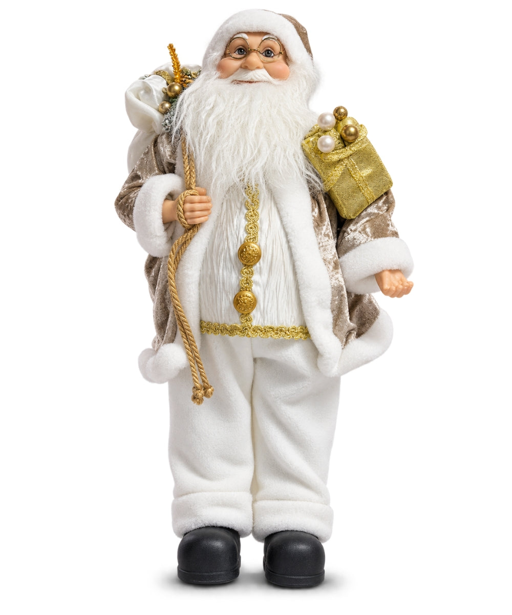 Santa Claus Navideño Blanco, Beige y Dorado 50 x 15 cm con Regalo