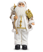 Santa Claus Navideño Blanco, Beige y Dorado 50 x 15 cm con Regalo