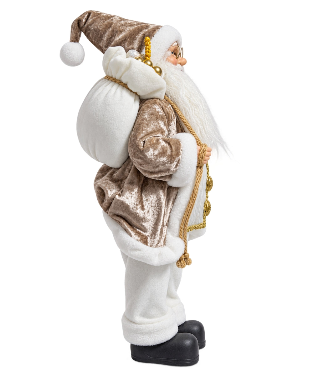 Santa Claus Navideño Blanco, Beige y Dorado 50 x 15 cm con Regalo