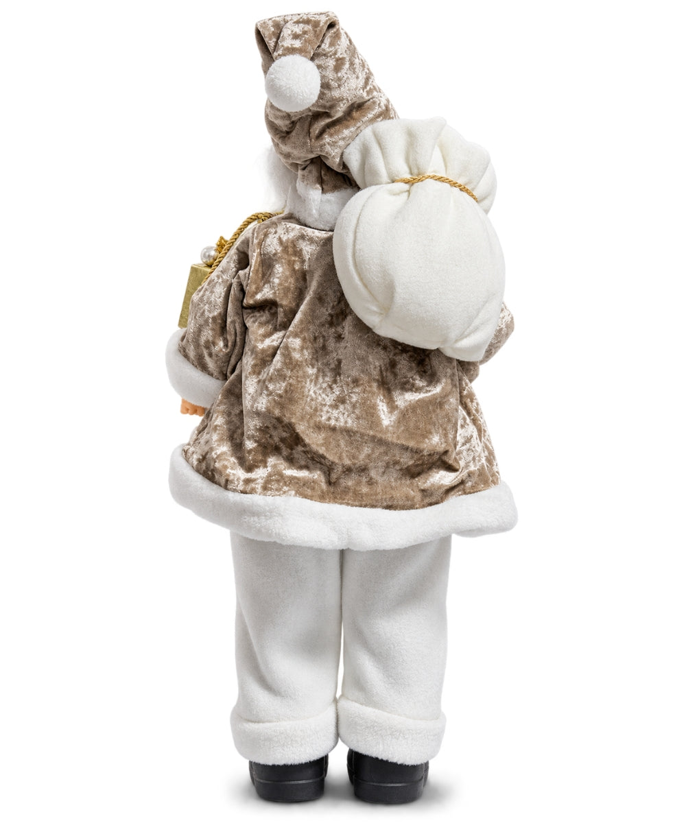 Santa Claus Navideño Blanco, Beige y Dorado 50 x 15 cm con Regalo