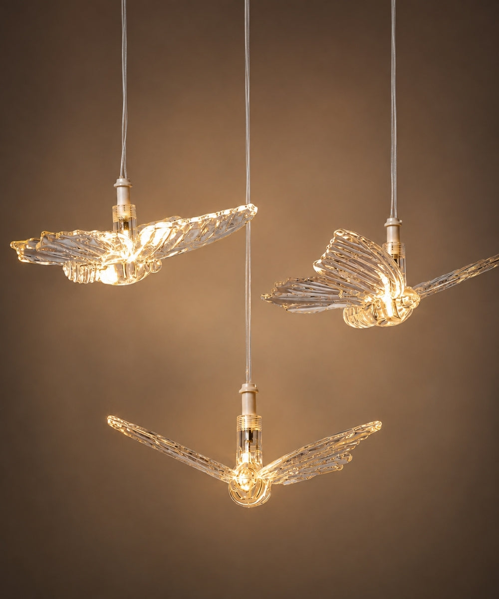 Lámpara Colgante de Mariposas Transparentes con Luz Cálida 175 cm fondo
