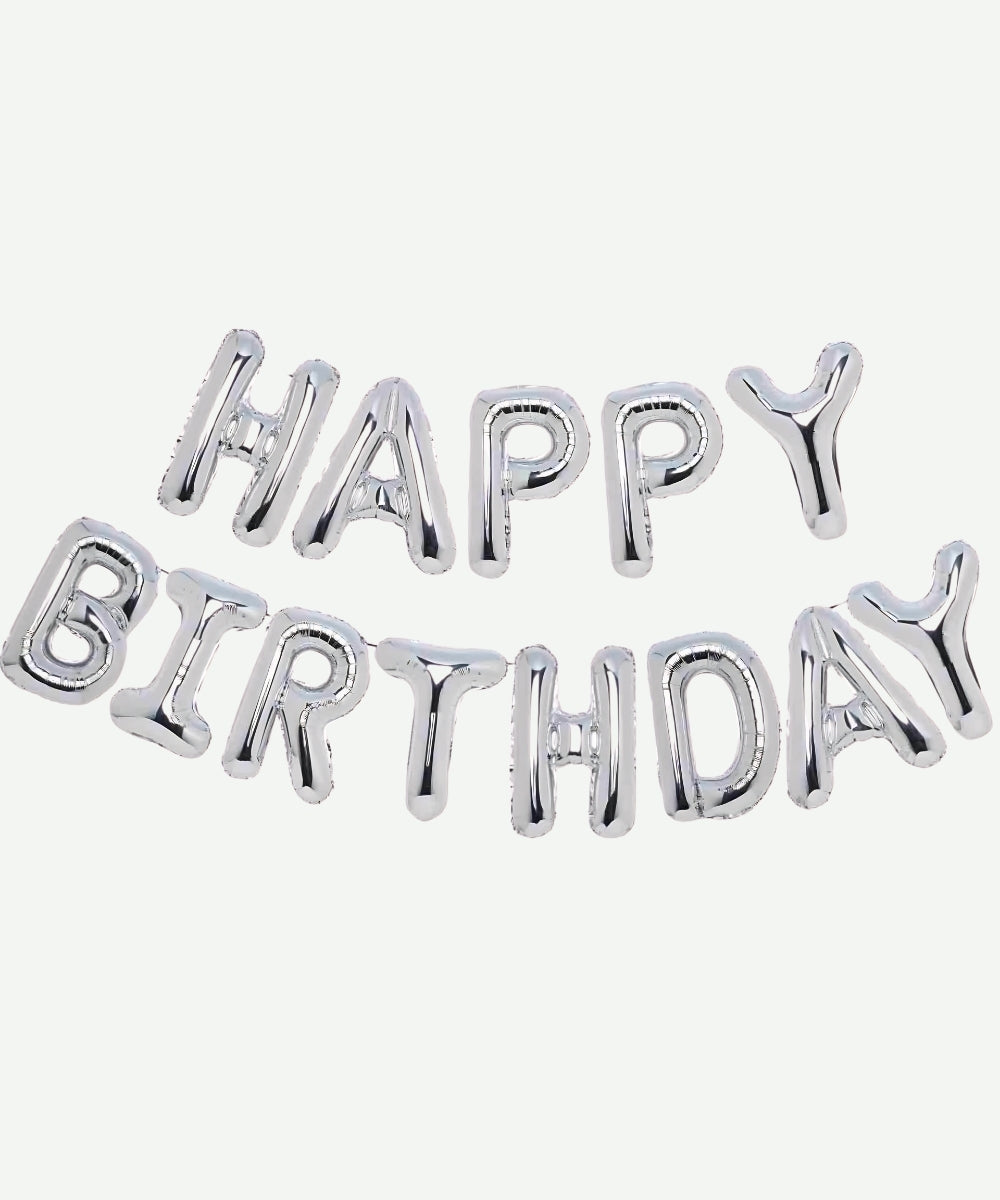 Letrero de Globos Happy Birthday Plateado