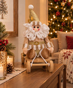 Santa Navideño Decorativo Beige y Dorado en Trineo 24 x 11 cm