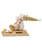 Santa Navideño Decorativo Beige y Dorado en Trineo 24 x 11 cm