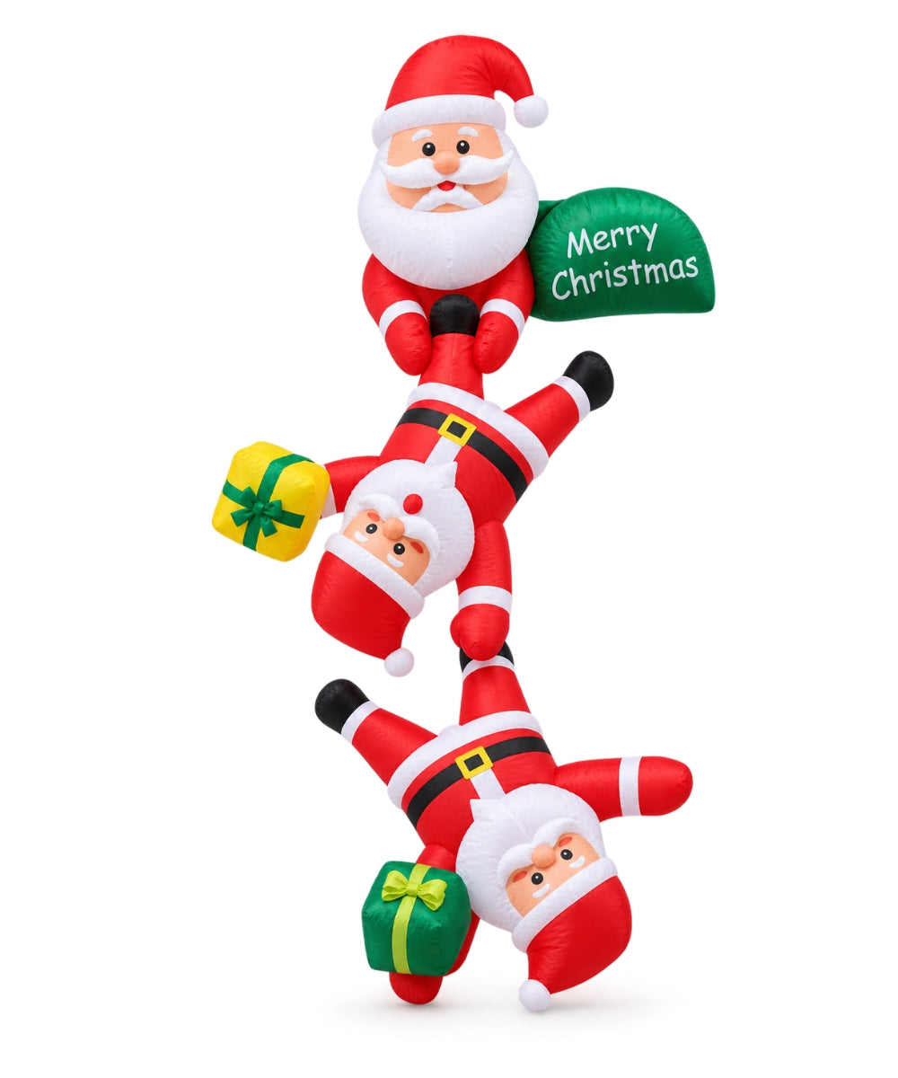Inflable Navideño Rojo de 3 Santas con Regalos y Letrero Merry Christmas 2.50 Metros