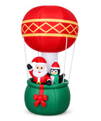 Inflable Navideño Globo Aerostático Rojo y Verde con Santa y Pingüino 2.40 m